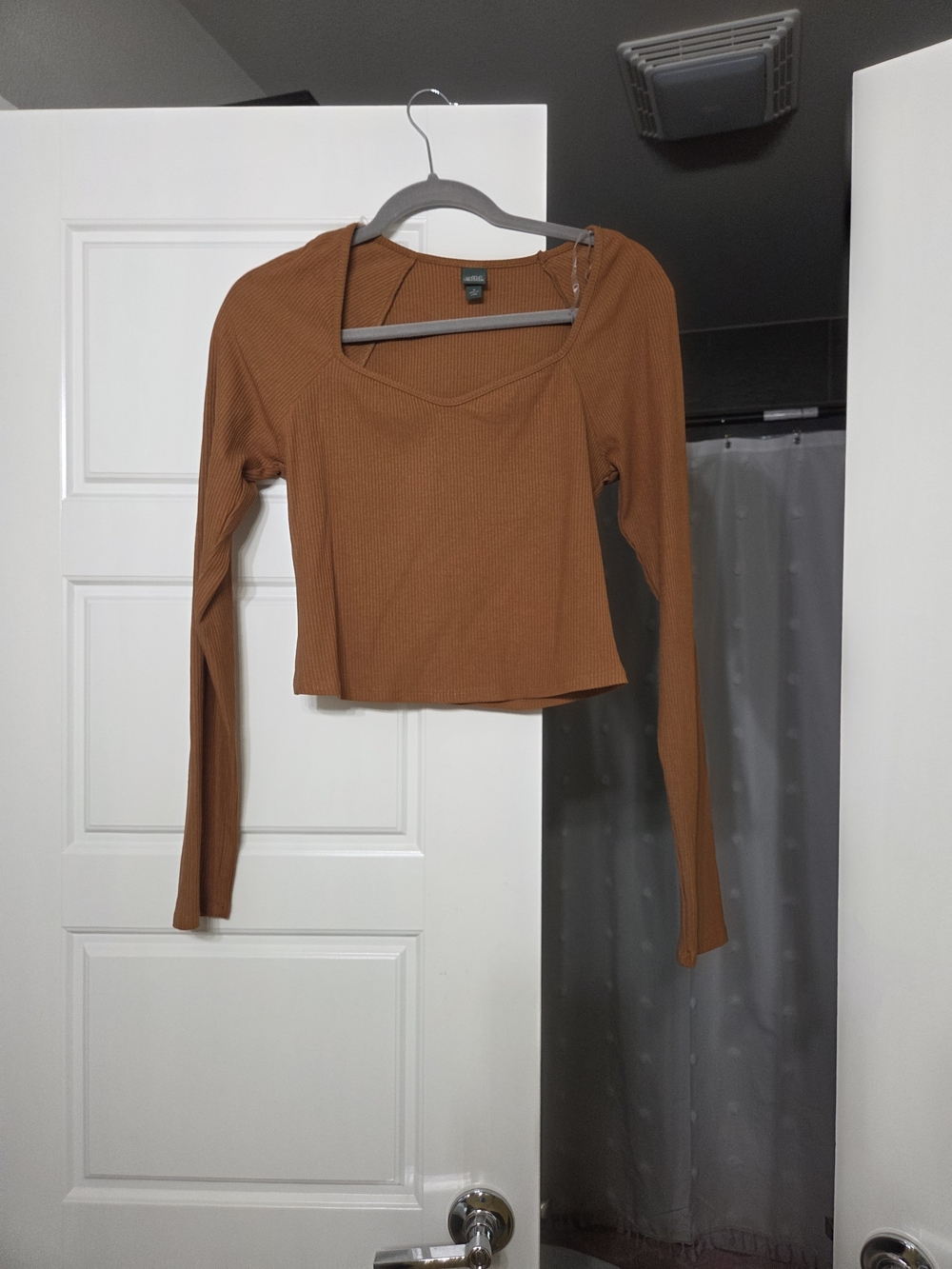 wild fable Rust Ribbed Scoop-Neck Long Sleeve Top